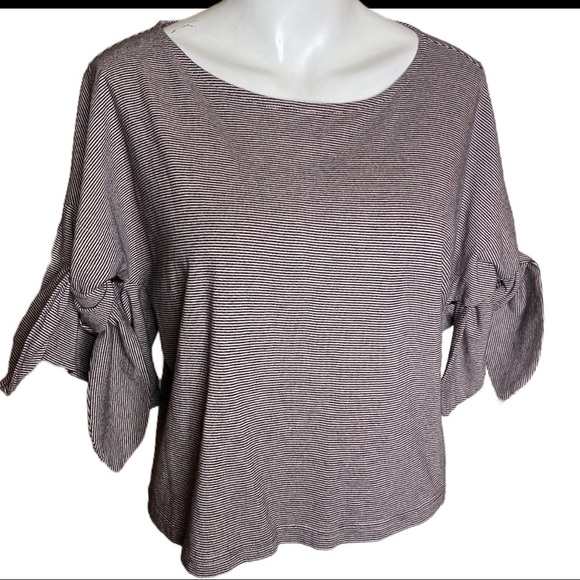 Ella Moss Erica Stripe Tie Sleeve Top Style #: 30046042 Size Small - Picture 2 of 8